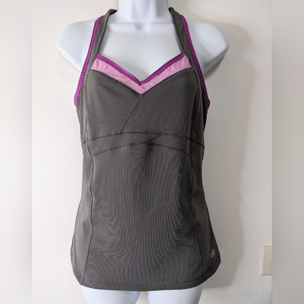 ALO Racerback Gray and Pink  Activewear Tank Top ... Size M